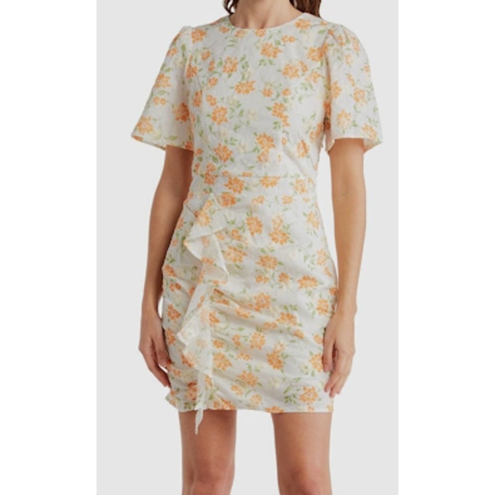 Adelyn Rae Mini Dress Womens M White Orange NWT Floral Ruffle Back